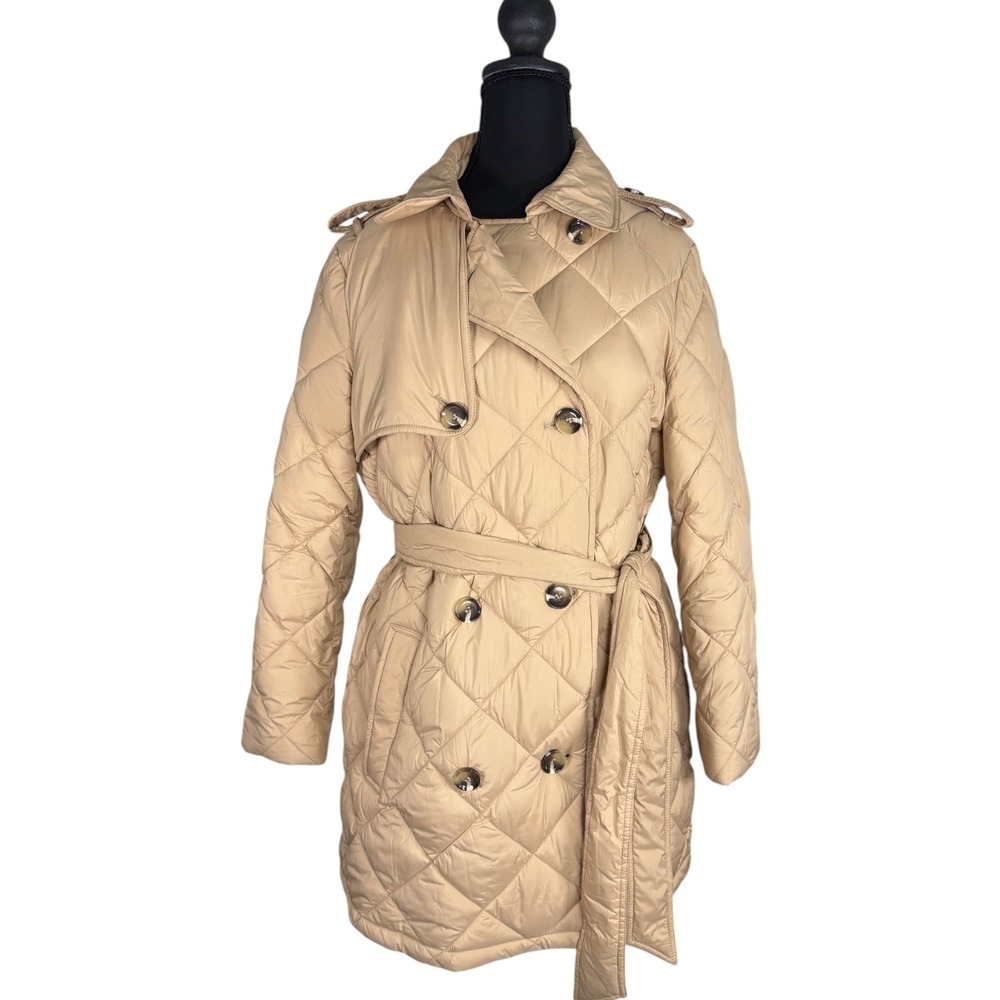 Sam Edelman Womens Quilted Trench Coat Tan Beige Orange Lining Double Breasted M